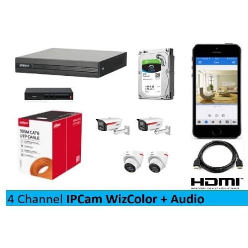 Paket IPCam 2MP WizColor + Audio 4 Channel