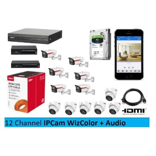 Paket IPCam 2MP WizColor + Audio 12 Channel