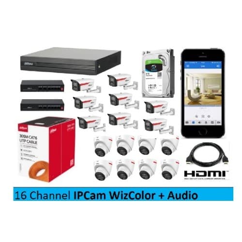 Paket IPCam 2MP WizColor + Audio 16 Channel