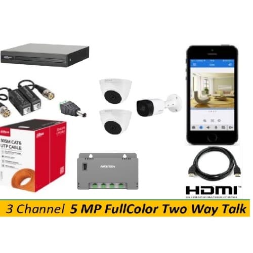 Paket Analog 5MP FullColor + TwoWayTalk 3 Channel